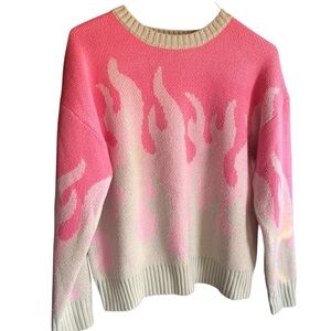 Forever 21 Pink and Cream Flame Barbiecore Sweater Size‎ Medium